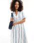 ASOS DESIGN midi shirt dress with revere collar and corset hem in two tone stripe