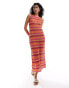 Фото #1 товара Mango crochet stripe midi dress in pink and orange