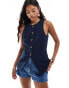 Фото #1 товара ASOS DESIGN high neck linen blend waistcoat in navy