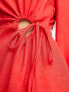 Фото #3 товара ASOS DESIGN Petite cut out waist long sleeve midi dress in coral