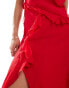 Mango frayed one shoulder midi dress in red Красный, S - EU 36 - фото #4