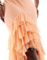 ASOS DESIGN Curve raw edge corset detail panelled maxi dress with hi low ruffle hem in peach