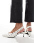 Фото #4 товара ASOS DESIGN Scene studded slingback kitten heeled shoes in white