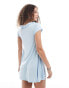 Monki drapey jersey mini dress with button front ruffle neckline in light blue