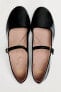 Faux patent ballet flats with ankle strap