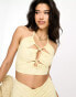 Фото #1 товара Threadbare broderie cut out halter neck crop top co-ord in yellow