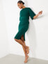 Фото #7 товара Closet London ribbed pencil dress with tie belt in emerald green