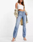 Фото #2 товара ASOS DESIGN premium cotton blend mid rise straight leg jean in midwash - MBLUE