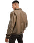 Фото #2 товара ASOS DESIGN oversized faux leather bomber jacket in brown