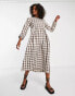 Urban Threads Tall midi smock dress in brown check