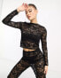 Фото #1 товара Flounce London sheer lace top in black co ord