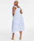 Фото #4 товара Trendy Plus Size Cheerful Flower-Print Cotton Smocked Midi Dress, Created for Macy's