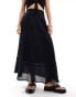 Bershka shirred waist tierred maxi skirt in black