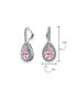 Фото #4 товара 7CT Style Halo Pink Cubic Zirconia CZ Formal Huggie Snap Hinge Dangle Drop Teardrop Earrings smaid Rhodium Plated