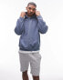 Topman vintage wash relaxed hoodie in blue Синий, M - Chest 40 - фото #2