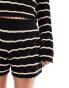 Фото #4 товара ASOS DESIGN knitted short in stripe stitch in black and cream co-ord