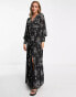 Miss Selfridge Premium embellished long sleeve maxi dress with star detail in black - BLACK