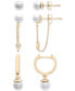 ფოტო #1 პროდუქტის 3-Pc. Set Cultured Freshwater Pearl (5mm) & White Topaz (x ct. t.w.) Stud, Chain, & Hoop Earrings in 14k Gold-Plated Sterling Silver