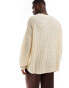 ASOS DESIGN open knit lightweight fluffy rib jumper in stone