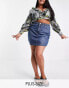 DTT Plus Gabby high waisted denim skirt in mid blue