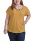 Plus Size Short Sleeve Top with Cutouts and Hardware