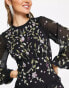 Фото #2 товара ASOS DESIGN – Gestuftes, verziertes Minikleid in Schwarz mit Wildblumen-Stickerei