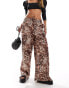 Фото #1 товара Miss Selfridge poplin wide leg pull on trouser in animal print co ord