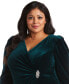 ფოტო #3 პროდუქტის Plus Size Embellished Puff-Shoulder Velvet Gown