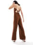 The Frolic tahiti ring tie detail beach jumpsuit in dark brown