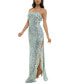 Juniors' Sequined Lace Side-Slit Gown
