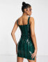 Фото #3 товара Kaiia vinyl corset detail mini dress in green snake