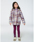 Big Girls Zip Front Sherpa Overshirt Plaid Purple And White