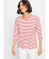 ფოტო #3 პროდუქტის Women's 100% Cotton 3/4 Sleeve Striped T-Shirt