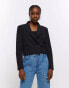 River Island crop double breasted blazer in black 44 - фото #2