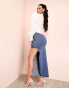 ASOS LUXE denim midi skirt with split in mid wash blue BLAU, 36 - фото #2