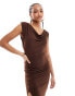 JDY cowl neck ruched midi dress in brown