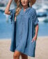 Фото #2 товара Women's Denim Front Button Ruffle Sleeve Mini Beach Dress