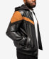 Фото #7 товара Men's Shiny Polyurethane and Faux Suede Detailing with Faux Shearling Lining Hooded Jacket