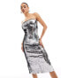 Фото #2 товара Mango bandeau sequin midi dress in silver