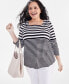 ფოტო #1 პროდუქტის Plus Size Printed Cotton Square-Neck Top, Created for Macy's