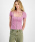 ფოტო #1 პროდუქტის Juniors' Square-Neck Double-Zip Tee