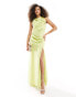 Фото #2 товара ASOS DESIGN satin high neck drape maxi dress with puddle hem in washed lime