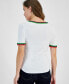 ფოტო #2 პროდუქტის Women's Cotton Crochet-Trim Short-Sleeve T-Shirt