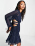 ASOS DESIGN pleated mini dress with ruched waist detail in navy