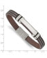 ფოტო #2 პროდუქტის Stainless Steel Brown Leather with Black Rubber ID Bracelet