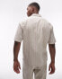 Topman co-ord short sleeve crochet stripe shirt in cream Beige-gestreift, M - Chest 40 - фото #2