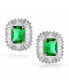 Deco Style Green Rectangle CZ Baguette Halo Emerald Cut Cubic Zirconia Stud Earrings