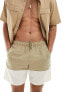 Фото #1 товара ASOS DESIGN swim shorts in mid length in khaki block print