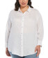 ფოტო #1 პროდუქტის Plus Size Easy Linen Long Sleeve Button-Down Shirt