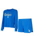 ფოტო #1 პროდუქტის Women's Royal Los Angeles Dodgers Meter Knit Long Sleeve T-shirt and Shorts Set